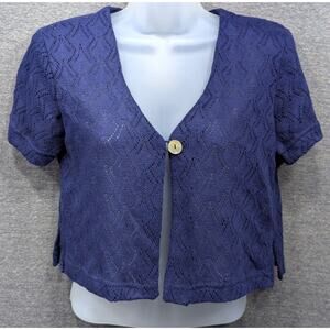 Vintage RABBIT RABBIT RABBIT Womens Sweater- Blue, 1-Button Shrug, Cropped, 6